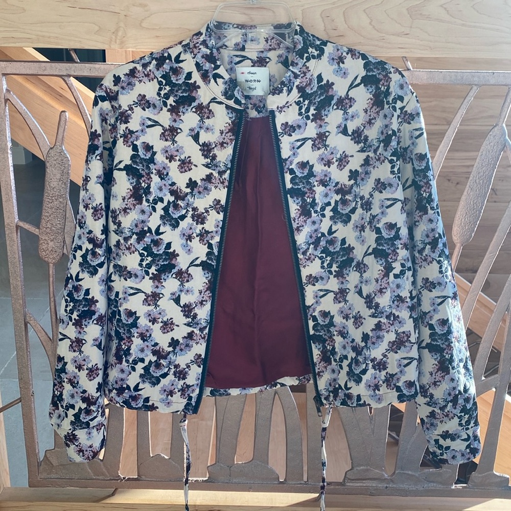 Anthropologie Cher Floral Bomber Jacket Coat